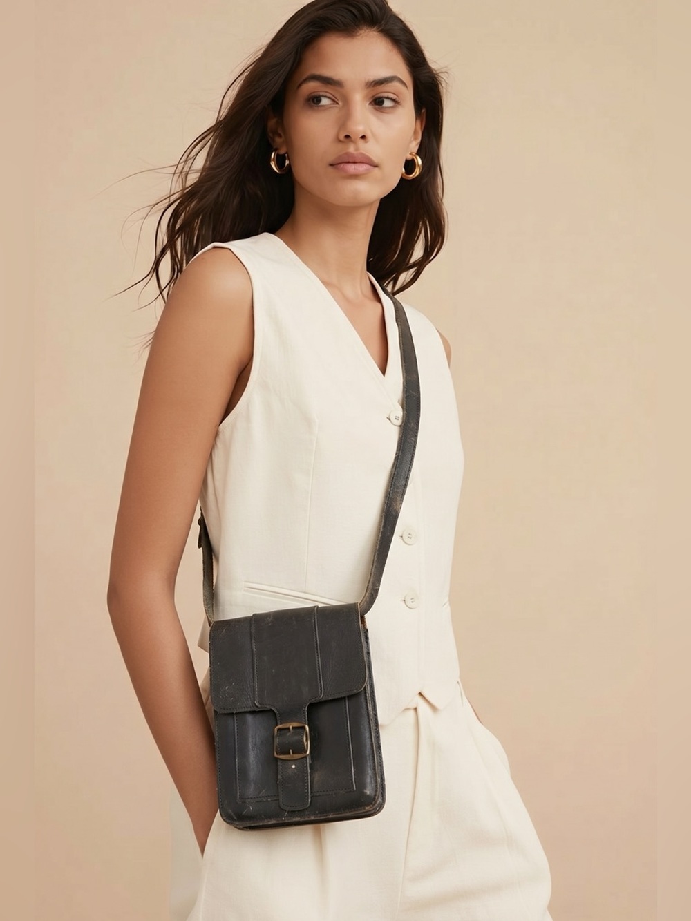 Classic Black Leather Crossbody Bag